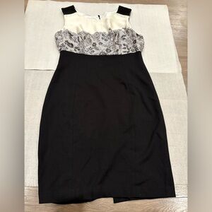 [12]Iris Setlakwe Black and Cream Lace Print Strapless Dress Sheath